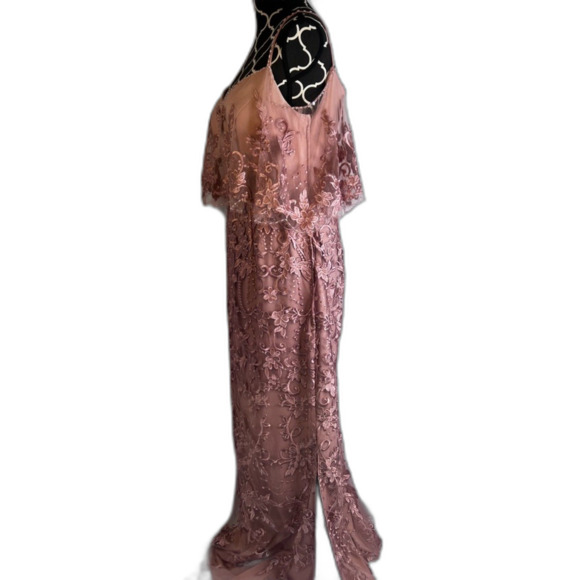 Azazie Norma Pink Lace Overlay Cold Shoulder Formal Dress ALTERED Size** A10/A14 - Picture 2 of 16